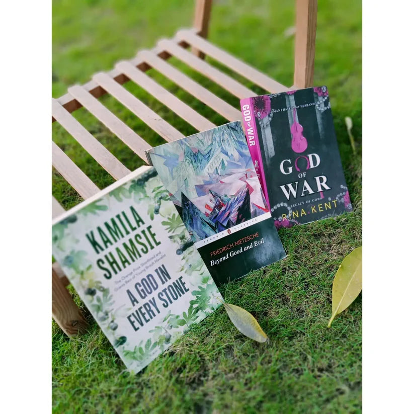 3 books | GOD OF WAR | BEYOND GOOD AND EVIL | A GOD INEVERY STONE